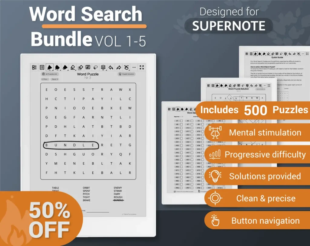 For Supernote Word Search Puzzle Games Bundle