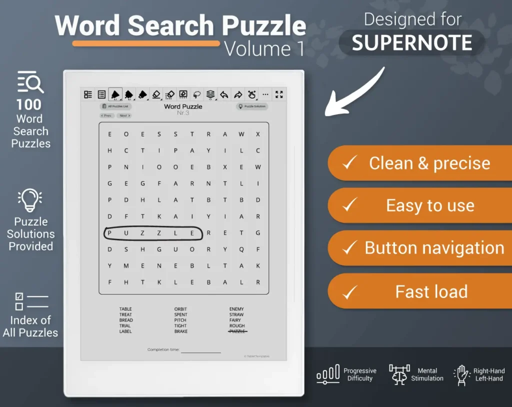 For Supernote Word Search Puzzle Games Volume 1
