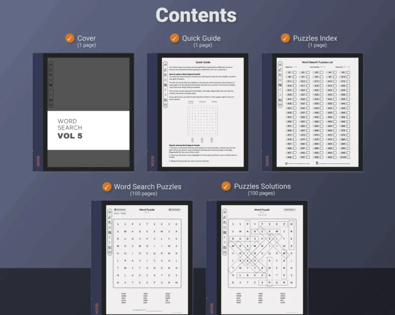Boox Word Search Puzzle Games Volume 5 - Contents
