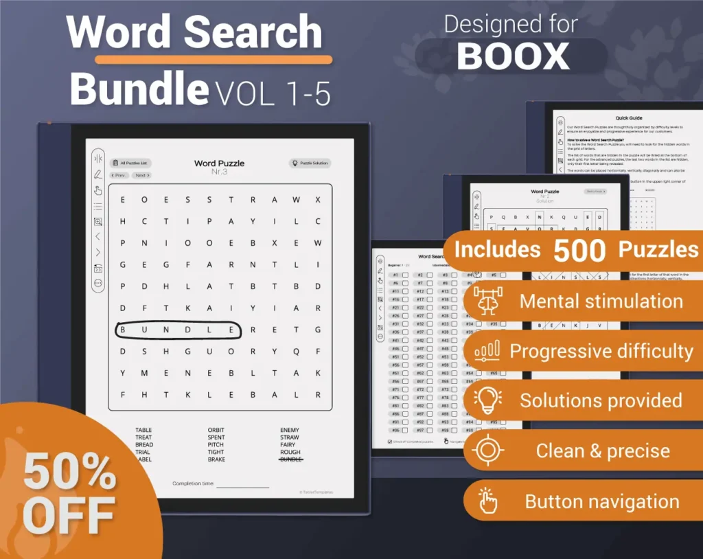 Boox Word Search Puzzle Games Bundle Note Air Tab Ultra