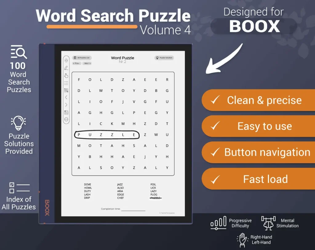 Boox Word Search Puzzle Games Volume 4 - Note Air Tab Ultra