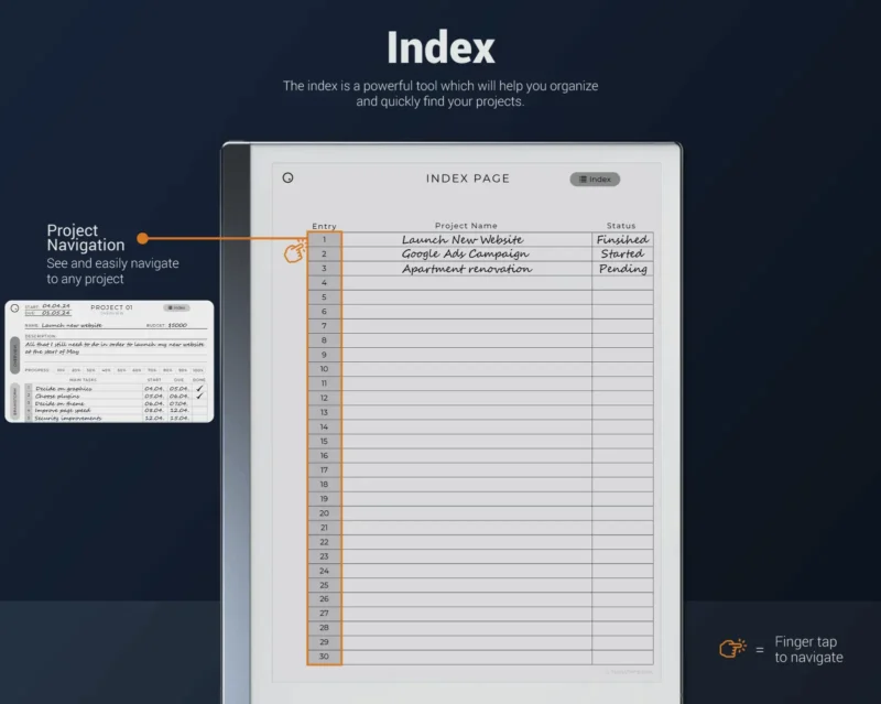 Project Index for reMarkable 2 tablet