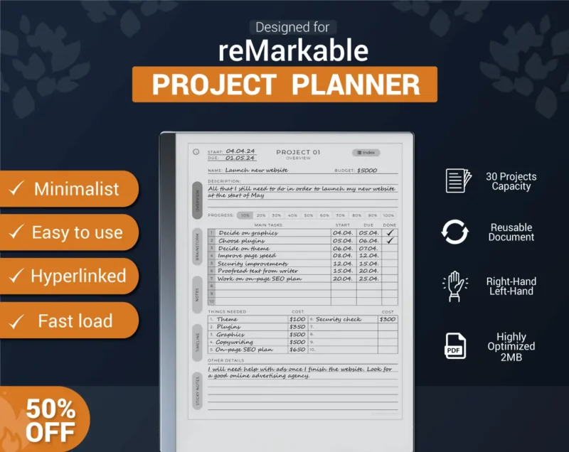 remarkable 2 project planner template