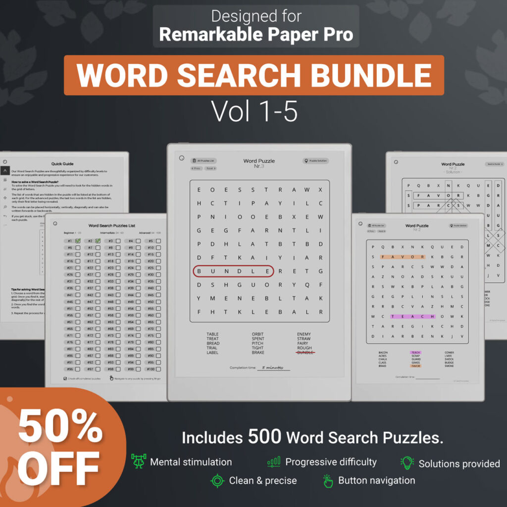 reMarkable paper pro word search puzzle games bundle