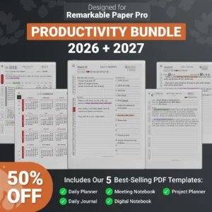 Designed for reMarkable Paper Pro Productivity Bundle - Daily Planner, Meeting Notes, Project Planner, Digital Notebook, Daily Journal
