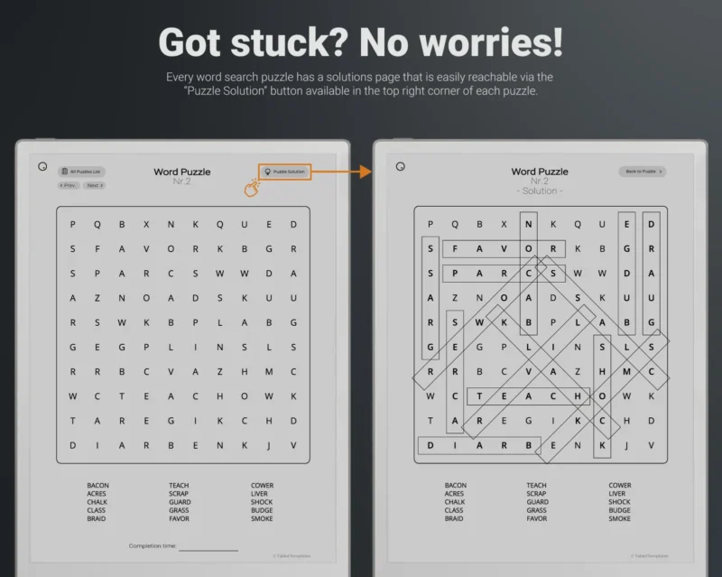 reMarkable Paper Pro word search puzzle games bundle - answers provided