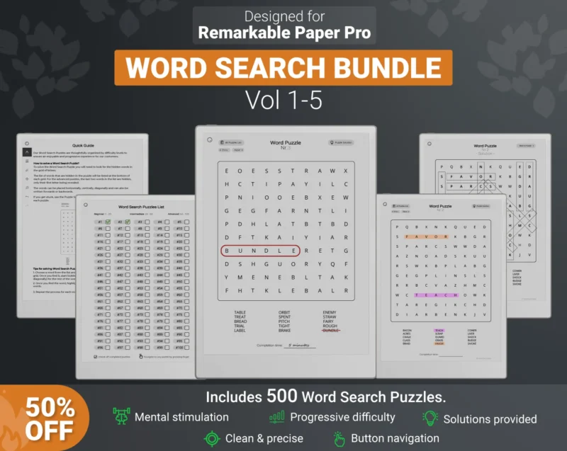 reMarkable Paper Pro Word Search Puzzle Games Bundle