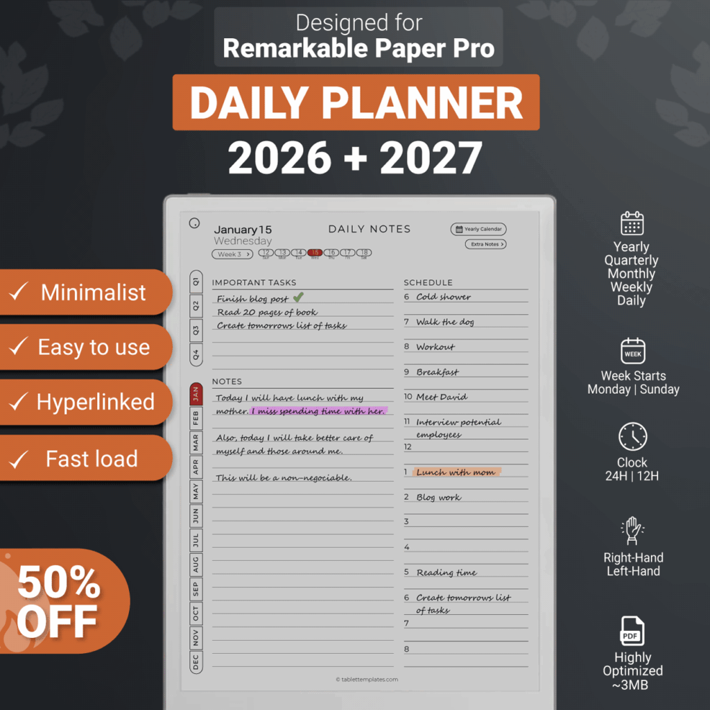reMarkable Paper Pro Daily Planner 2026 & 2027 Showcase