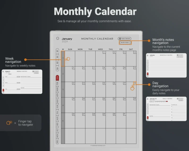 remarkable paper pro monthly calendar