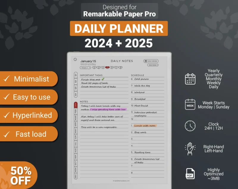 reMarkable Paper Pro Daily Planner 2024 & 2025