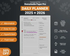 remarkable paper pro daily planner template 2025 & 2026