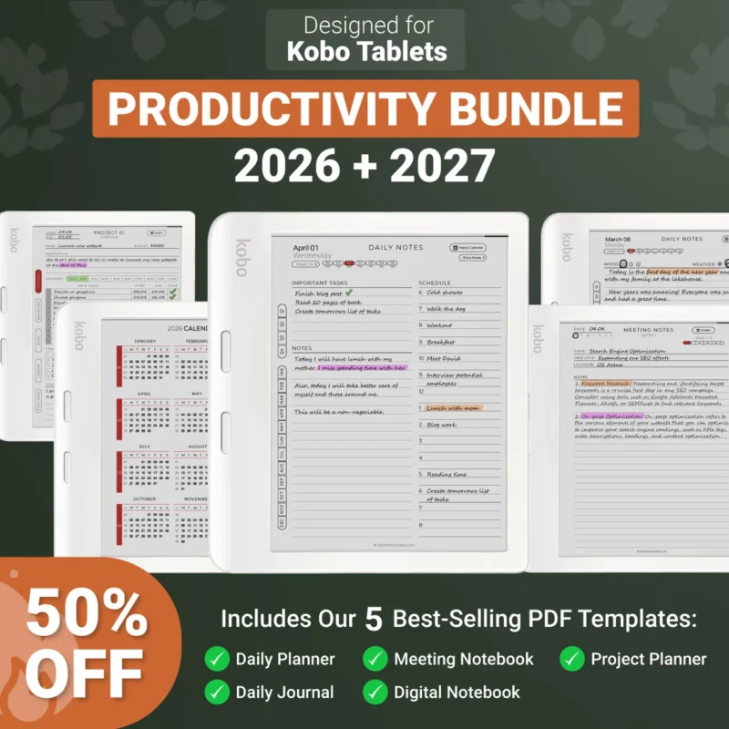 Kobo Templates 2026-2027 Daily Planner, Journal, Meeting Notes, Notebook, Project Planner