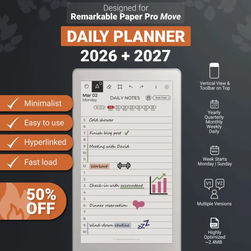 reMarkable Paper Pro Move Daily Planner 2026 & 2027 Showcase