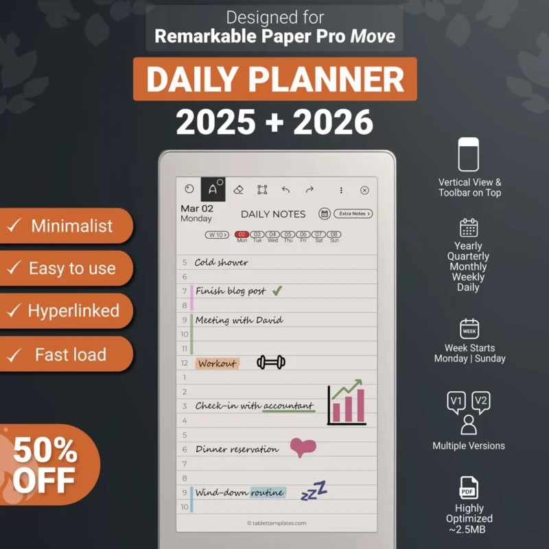 reMarkable Paper Pro Move Daily Planner 2025 & 2026