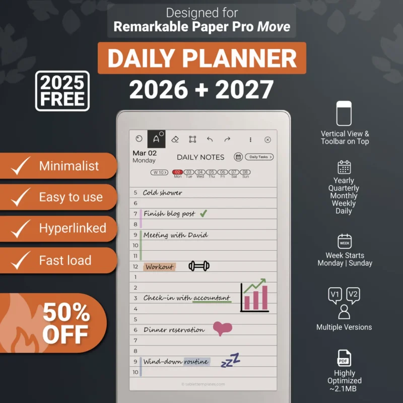 reMarkable Paper Pro Move Daily Planner 2026 & 2027 Showcase