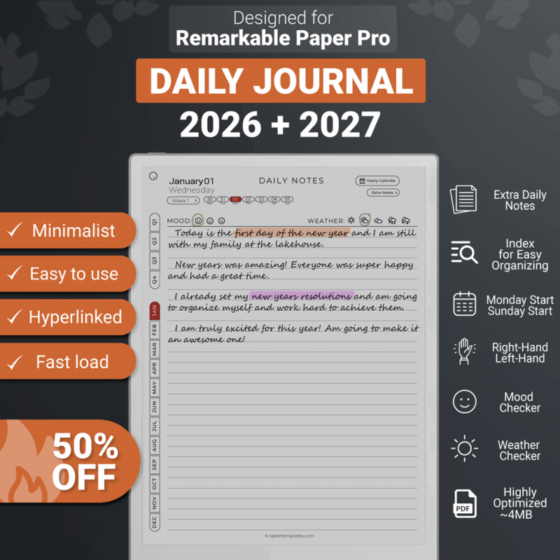 reMarkable Paper Pro Journal Template 2026, 2027
