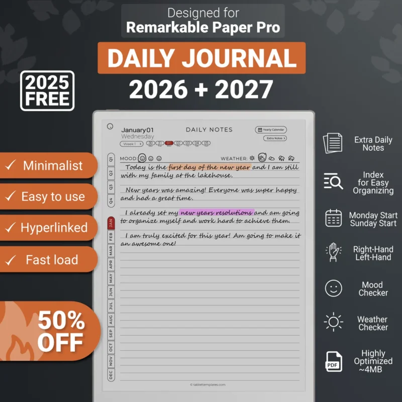 reMarkable-Paper-Pro-Daily-Journal-2026-2027-Diary-Template reMarkable Paper Pro Journal Template 2025, 2025, 2027