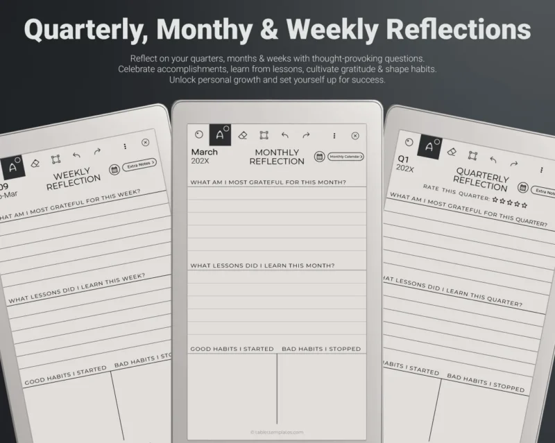 reMarkable Paper Pro Move Journal Quarterly, Monthly, Weekly Reflections