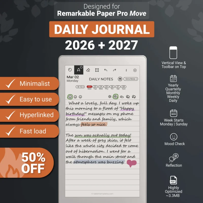 reMarkable Paper Pro Move Daily Journal 2026 2027